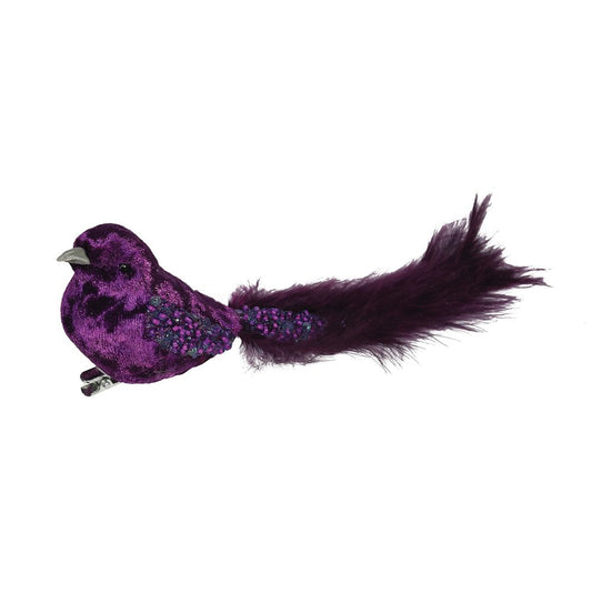Purple Velvet Bird with Clip