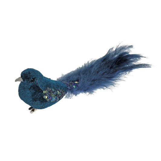 Peacock Blue Velvet Bird with Clip