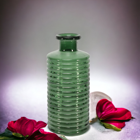 Horizontal Ribbed Glass Bottle Vase - Green