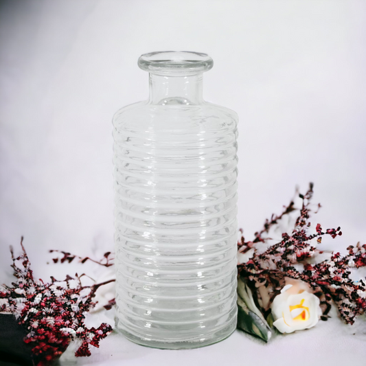 Horizontal Ribbed Glass Bottle Vase - Clear