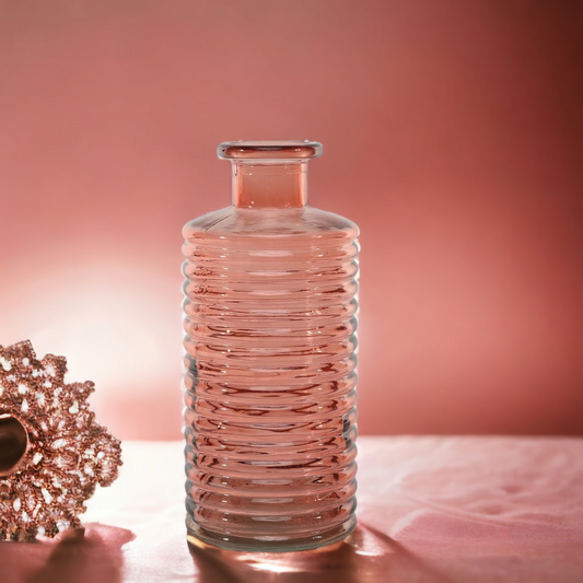 Horizontal Ribbed Glass Bottle Vase - Dusky Pink