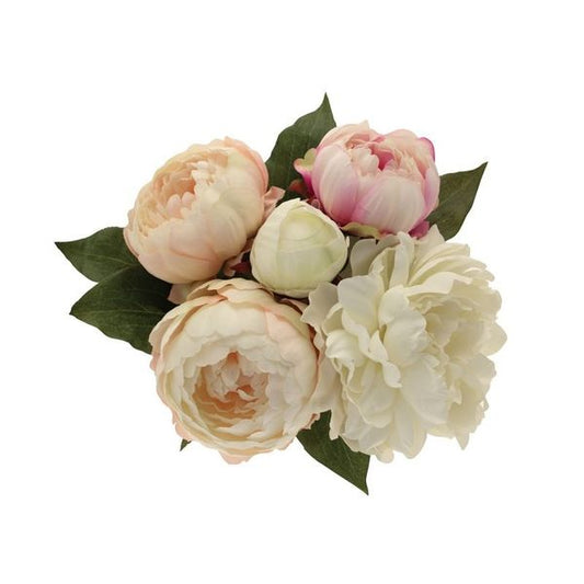 Cream & Pink Artificial Silk Peony Bouquet