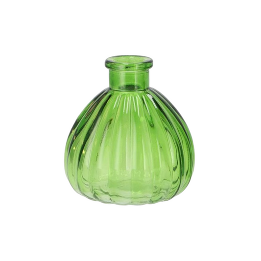 Glass Ribbed Bud Ball Vase - Green
