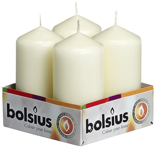 4 Bolsius Ivory Pillar Candles (H10.2 cm)