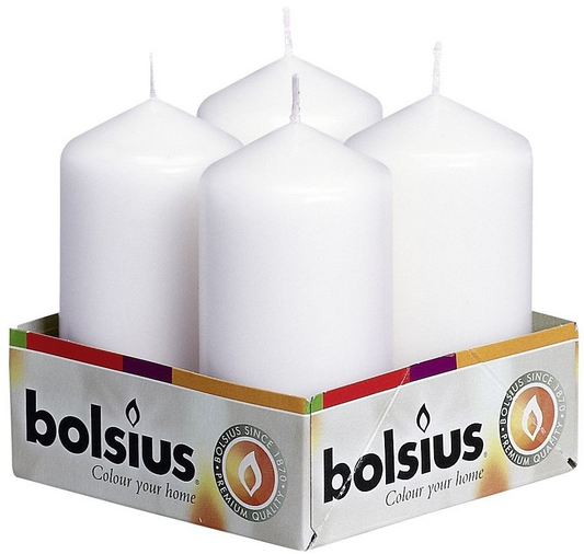 4 Bolsius White Pillar Candles (H10.2 cm)