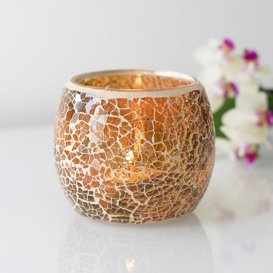 Brown Crackle Glass Tealight Candle Holder