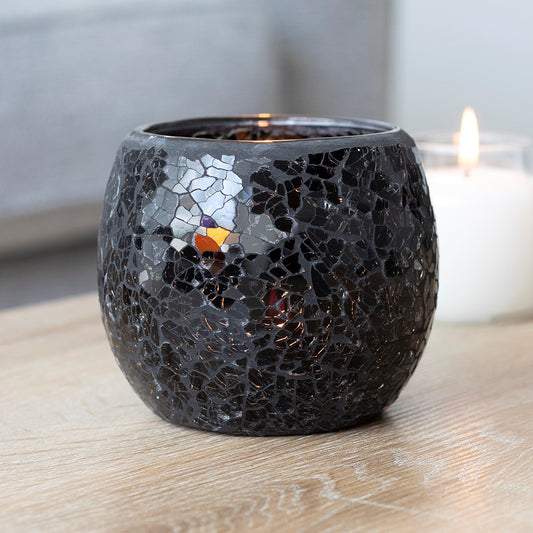 Black Crackle Glass Tealight Candle Holder