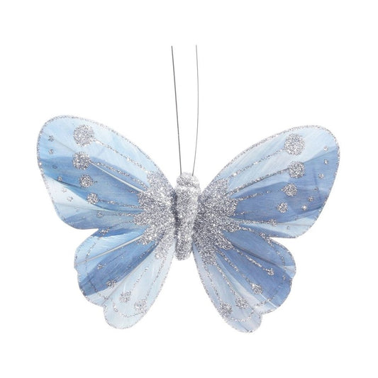 Blue Feather & Glitter Butterfly (Pack of 12)