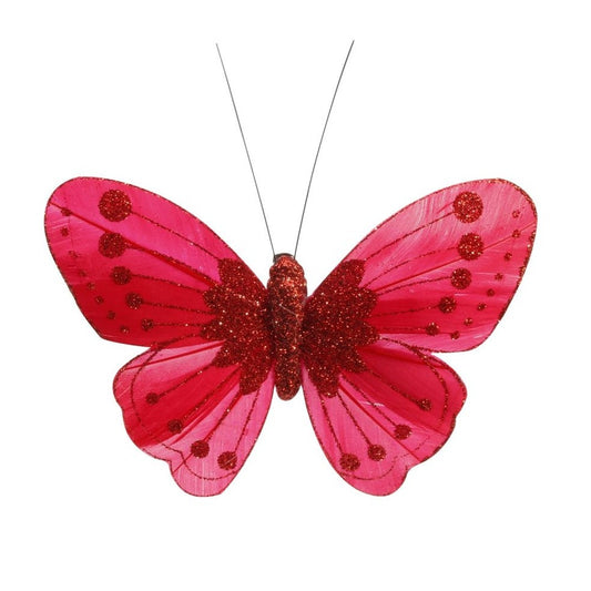 Red Feather & Glitter Butterfly (Pack of 12)