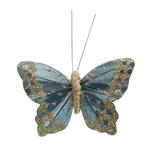 Petrol Green Feather & Glitter Butterfly (Pack of 12)