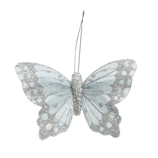 Silver Daze Feather & Glitter Butterfly (Pack of 12)
