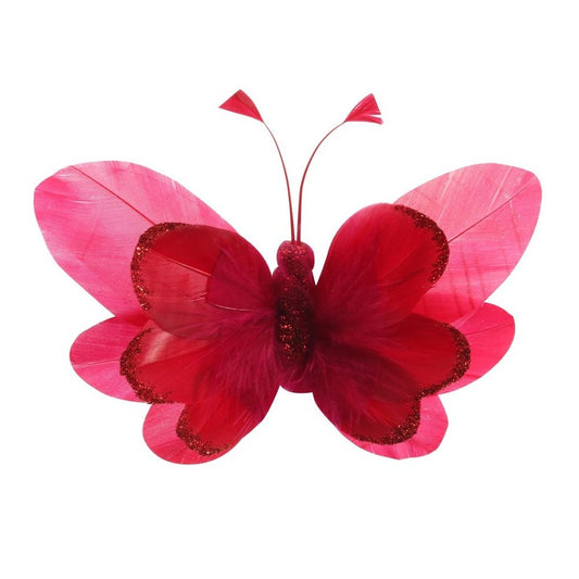 Red Feather & Glitter Butterfly (Pack of 6)