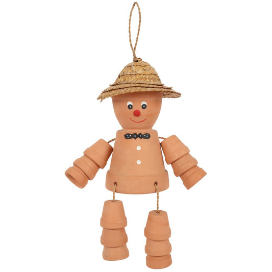 Hanging Terracotta Pot Man with Straw Hat