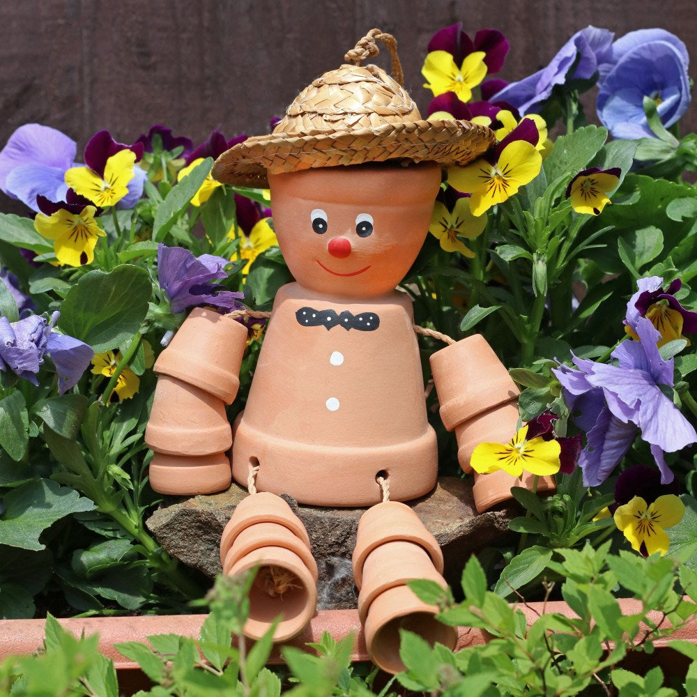 Hanging Terracotta Pot Man with Straw Hat