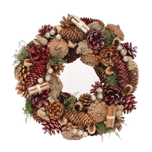 Burgundy Pine Cone & Cinnamon Wreath 30 cm