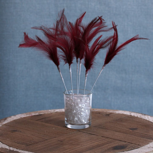 Burgundy Narrow Fluff Feathers (6 Pack)