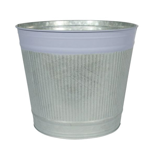 Whitewash Zinc Bucket with Lilac Band (H20.5cm)