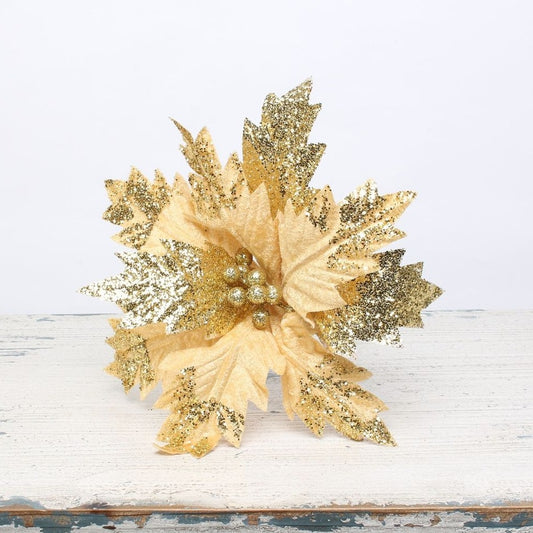 Artificial Medium Gold Poinsettia Pick