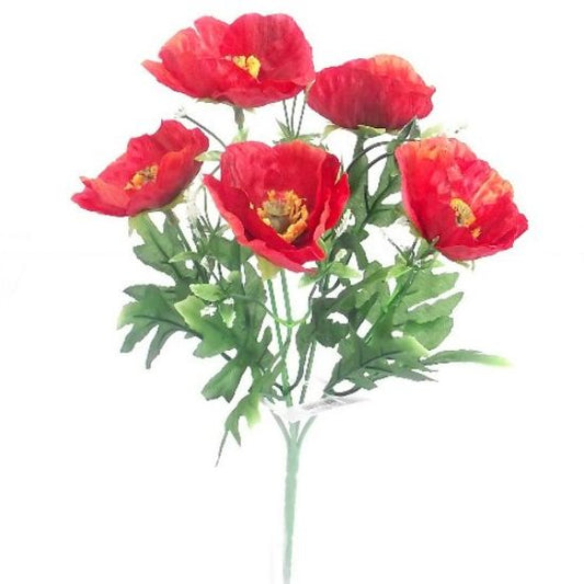 Artificial Mini Poppy Bush Red - 28cm