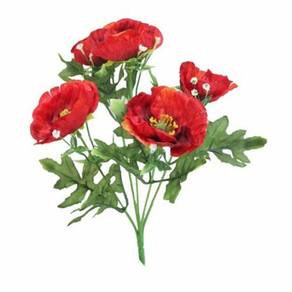 Artificial Mini Poppy Bush Red - 28cm