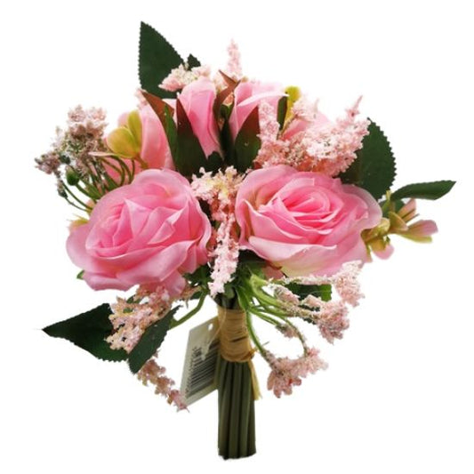 Artificial Mini Rose And Rosebud Bundle With Foliage Pink