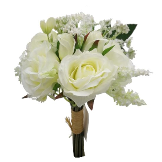 Artificial Mini Rose And Rosebud Bundle With Foliage Ivory