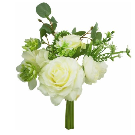 Artificial Rose And Eucalyptus Bouquet Ivory