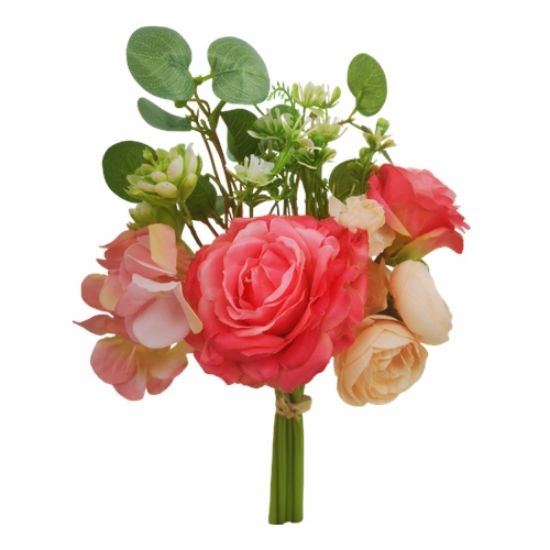 Artificial Rose And Eucalyptus Bouquet Pink And Cream