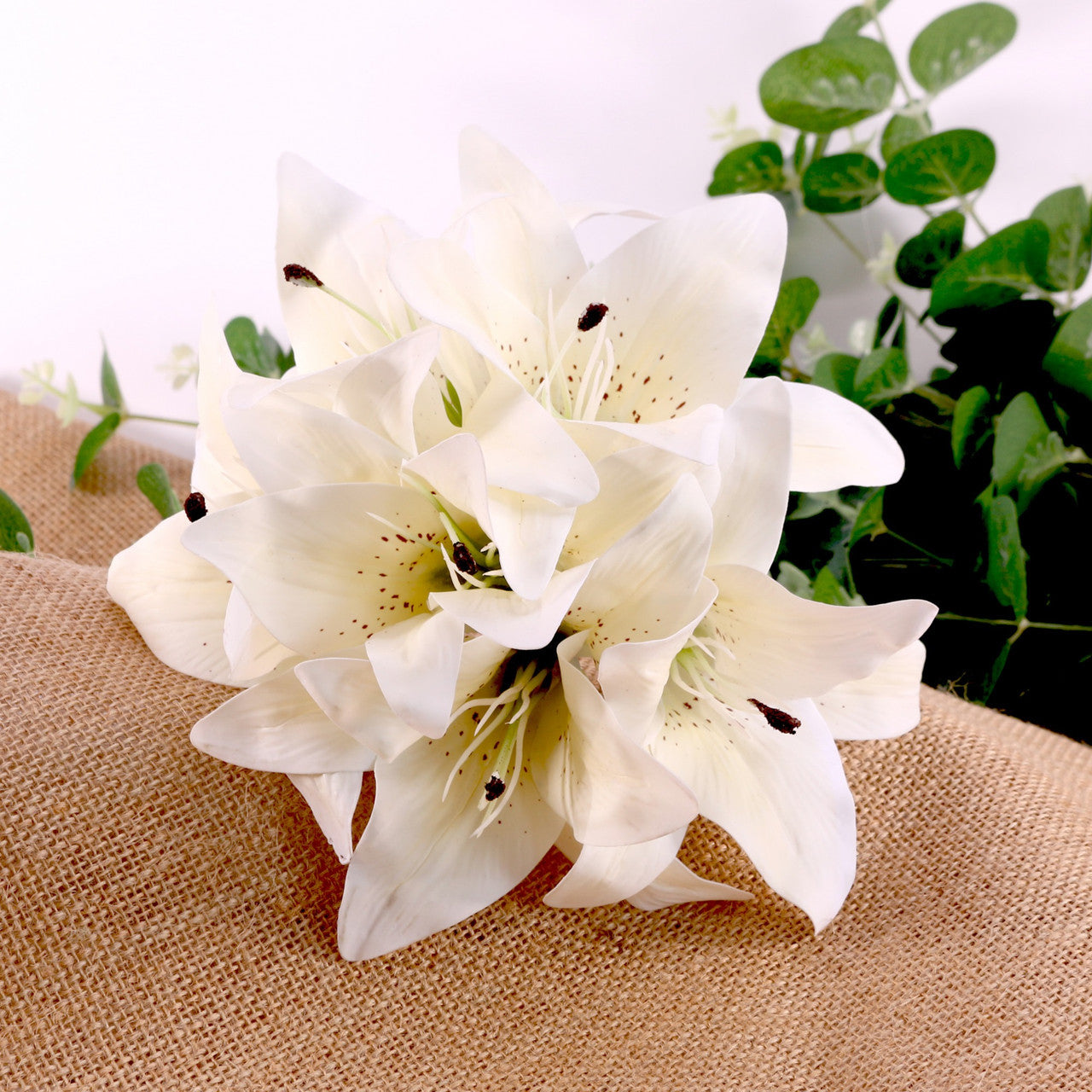 Artificial Silk Lily Bouquet 6 Lily Heads - Cream