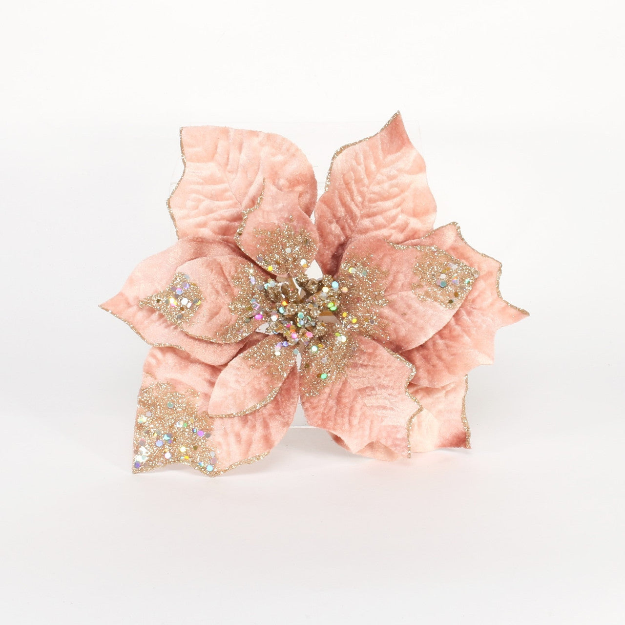 Rose Gold Velvet Poinsettia Flower with Clip