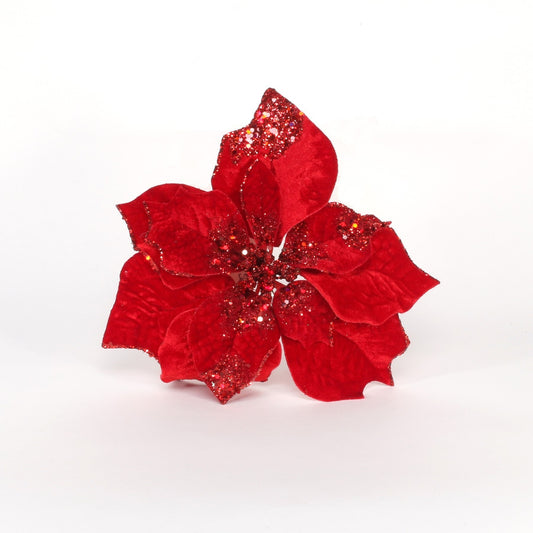 Red Velvet Poinsettia Flower with Clip