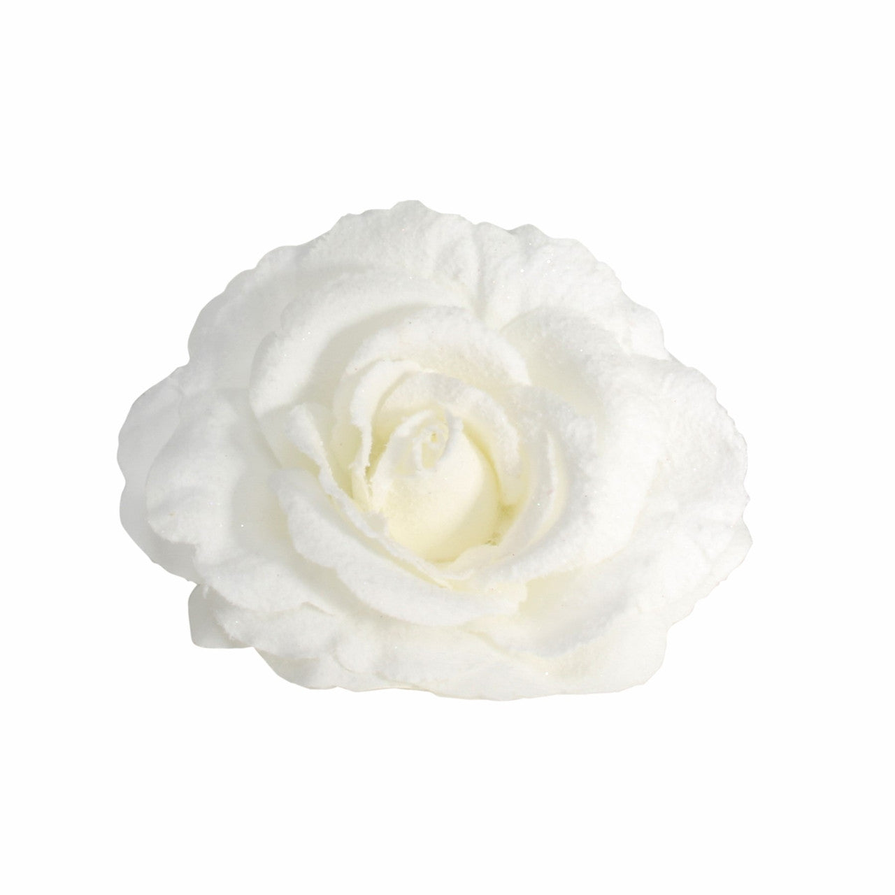 Artificial Glitter Rose Head With Clip - Cream