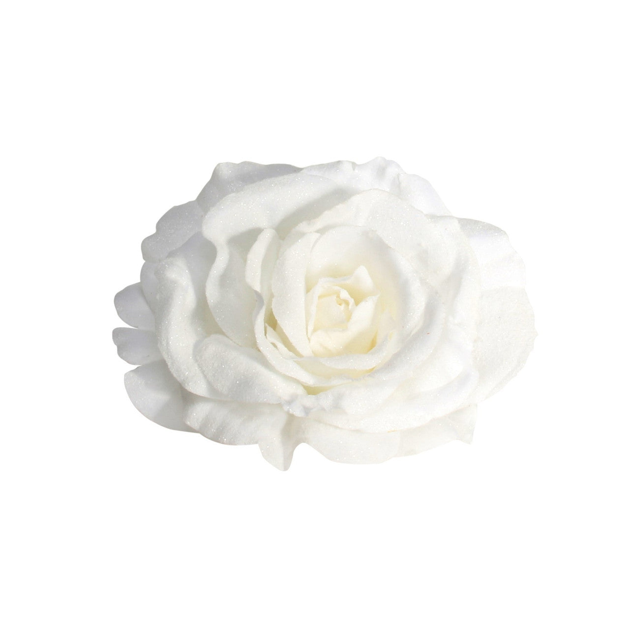 Artificial Glitter Rose Head With Clip - White