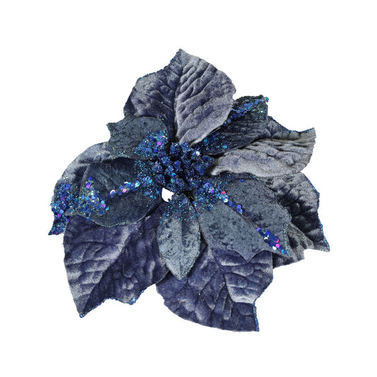 Cobalt Blue Velvet Poinsettia Flower with Clip