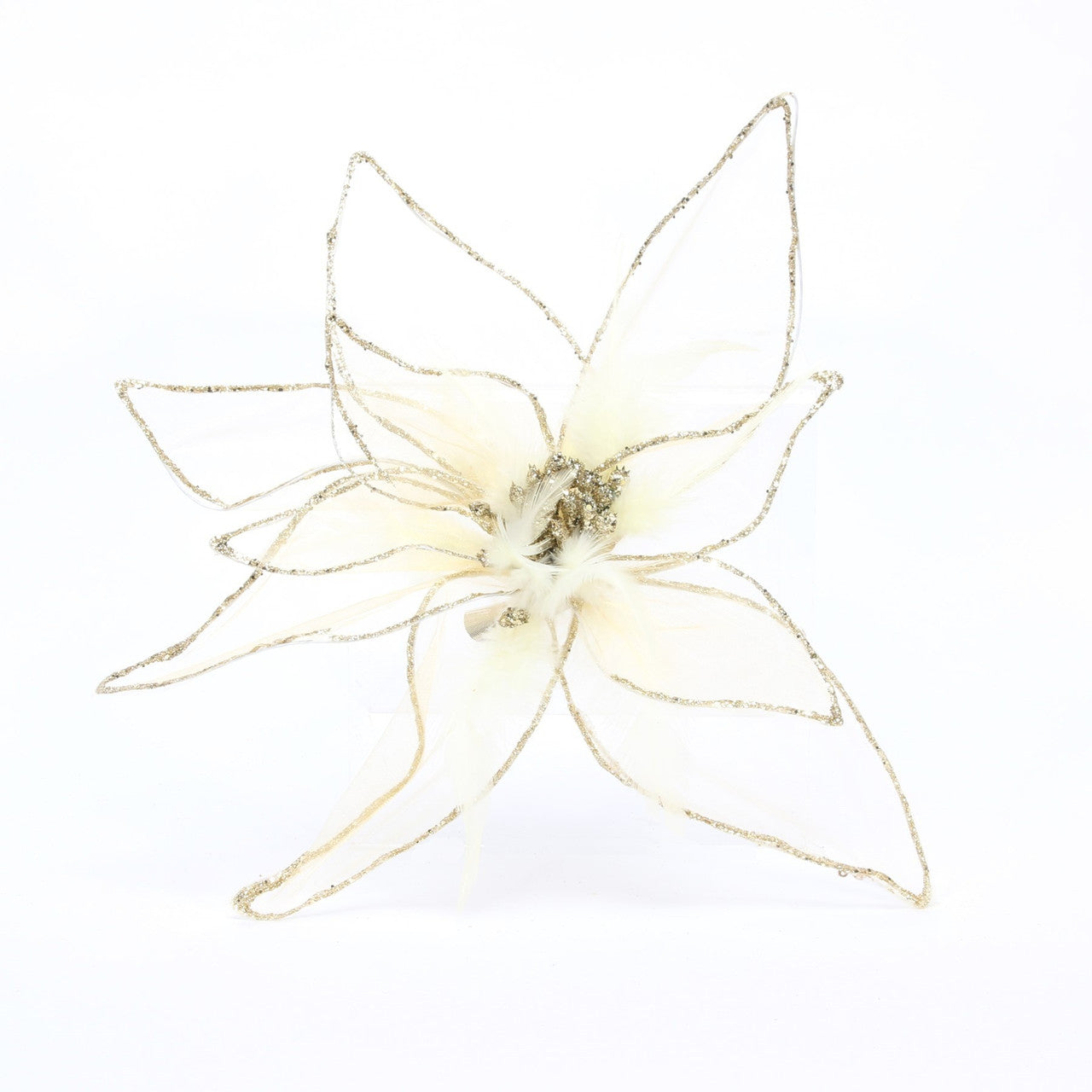 Gold Glitter Poinsettia Organza with Clip