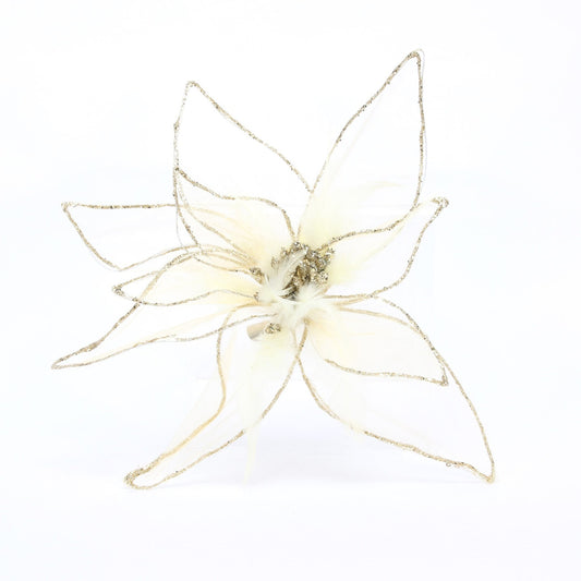 Gold Glitter Poinsettia Organza with Clip