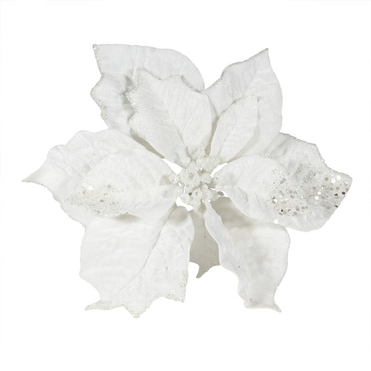 White Velvet Poinsettia Flower with Clip