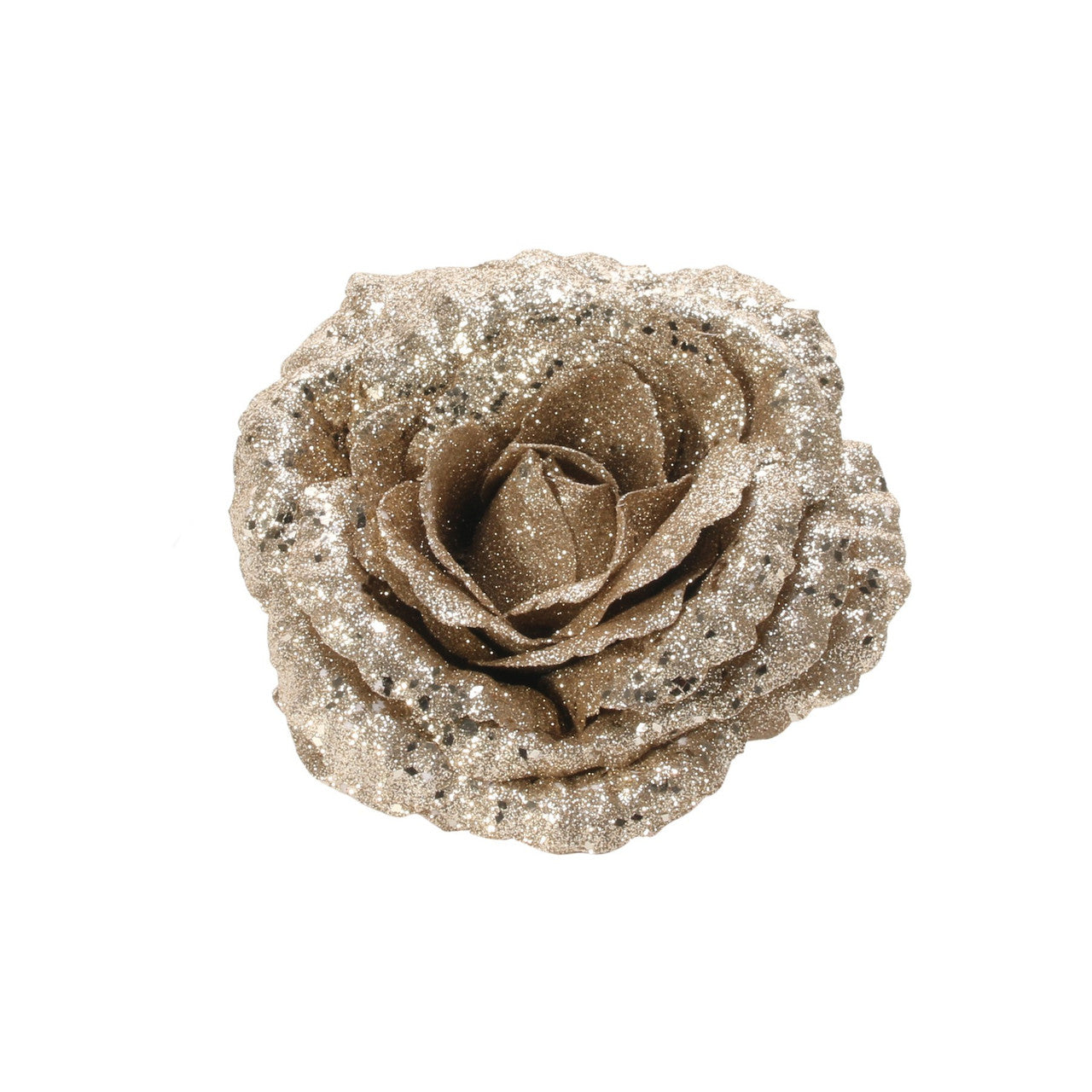 Artificial Glitter Rose Head With Clip - Champagne