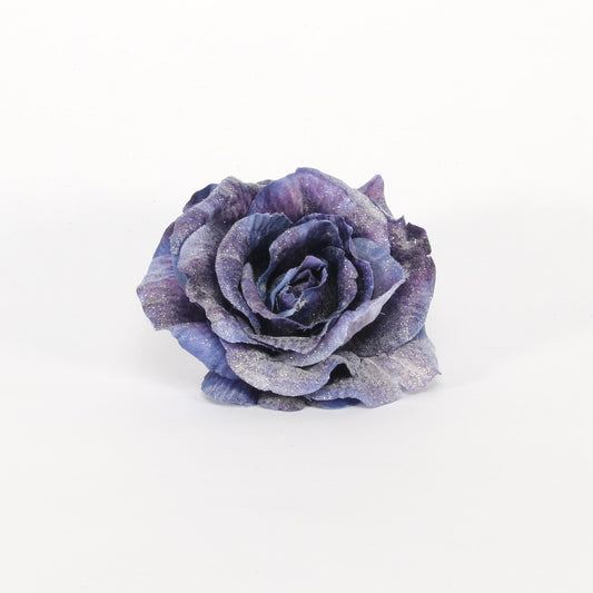 Artificial Glitter Rose Head With Clip - Purple