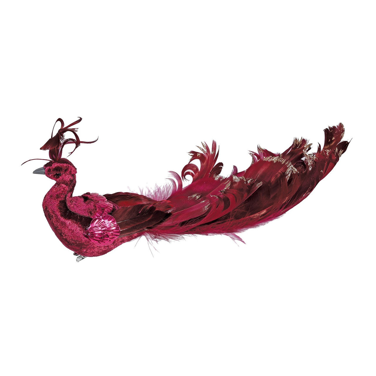 Clip On Burgundy Velvet Peacock