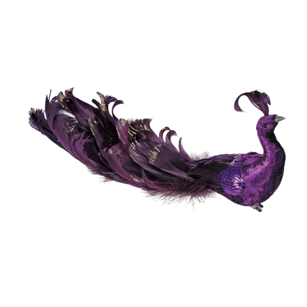 Clip On Purple Velvet Peacock