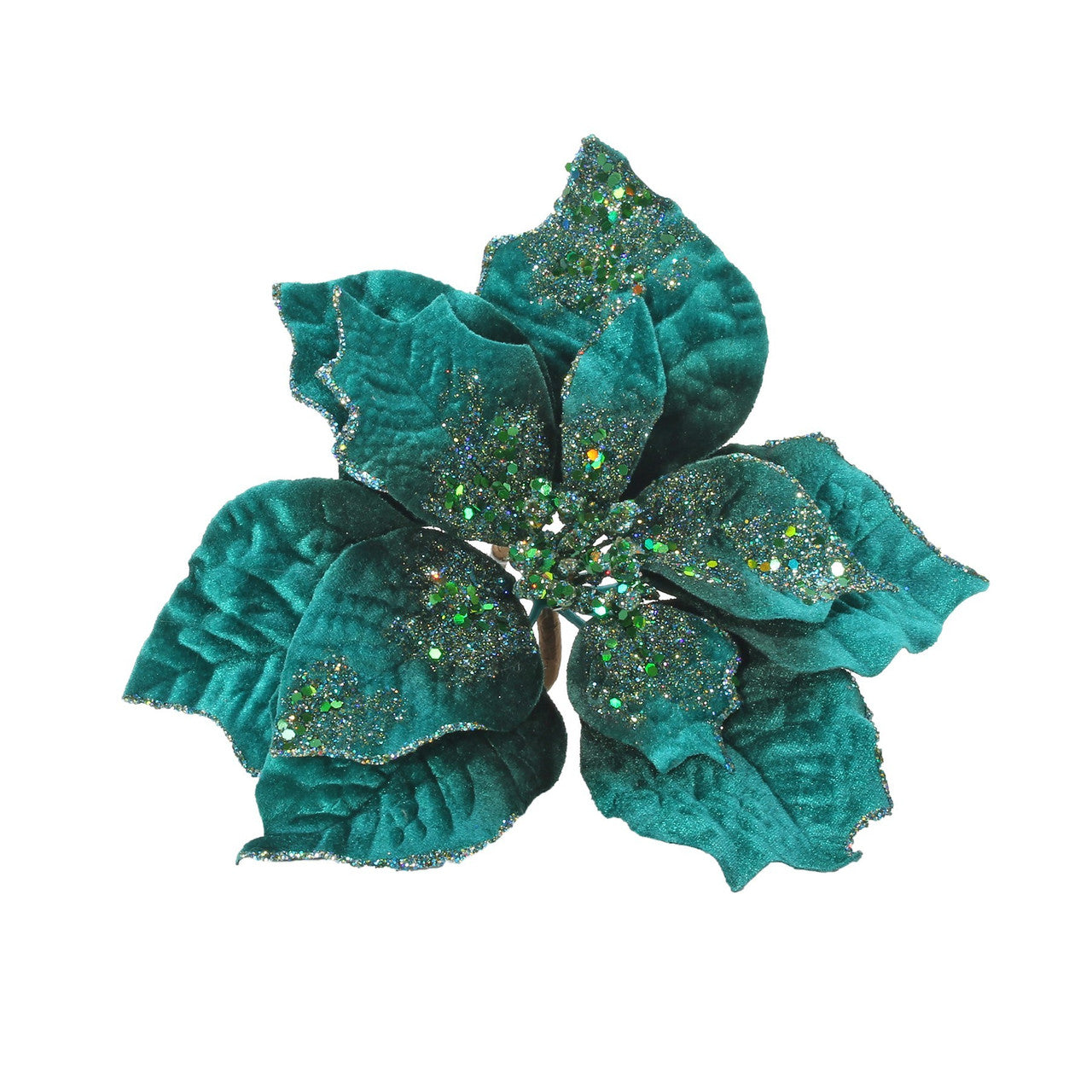 Turquoise Velvet Poinsettia Flower with Clip