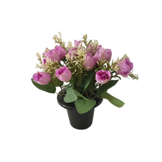 Artificial Lilac Rose Mix Remembrance Grave Pot