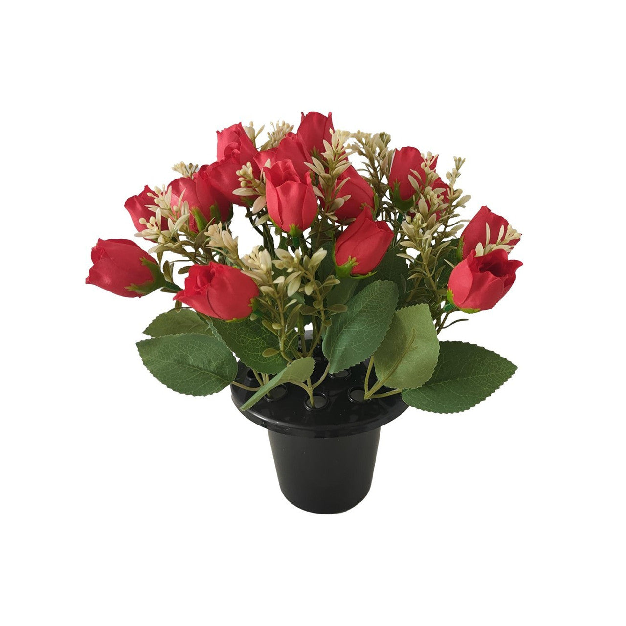 Artificial Red Rose Mix Remembrance Grave Pot