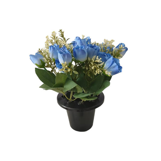 Artificial Blue Rose Mix Remembrance Grave Pot