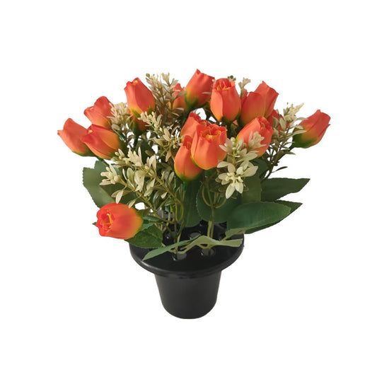 Artificial Orange Rose Mix Remembrance Grave Pot