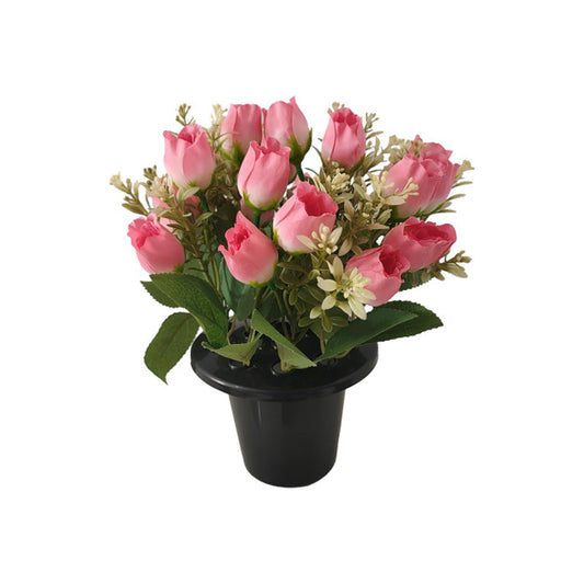 Artificial Pink Rose Mix Remembrance Grave Pot