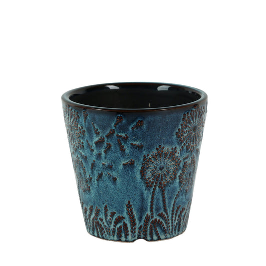 Artisan Blue Dandelion Embossed Ceramic Plant Pot 13.5cm