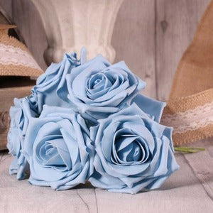 Bunch of 5 Foam Open Tea Roses - China Blue