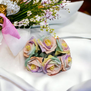 Bunch of 6 Foam Open Tea Roses - Pastel Rainbow